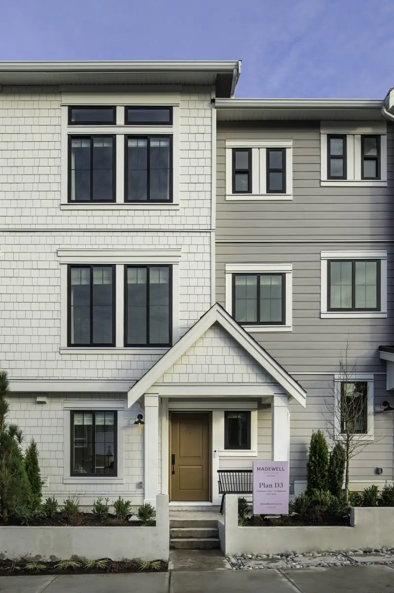 Madewell showhome facade with a Plan D3 sign in Langley
