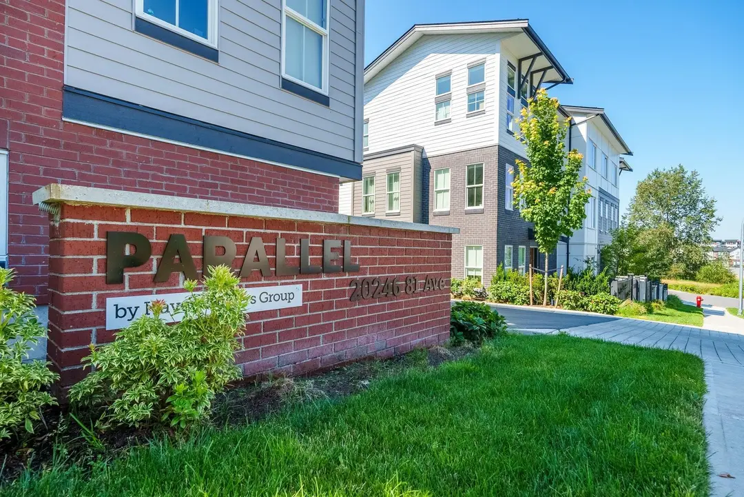 PARALLEL by Hayer monument sign at the Langley townhome entrance