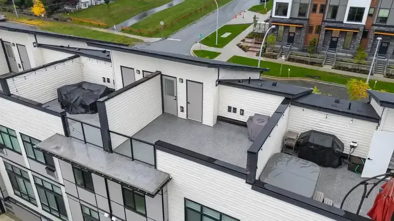 Aerial view of Summit rooftop terraces and streetscape