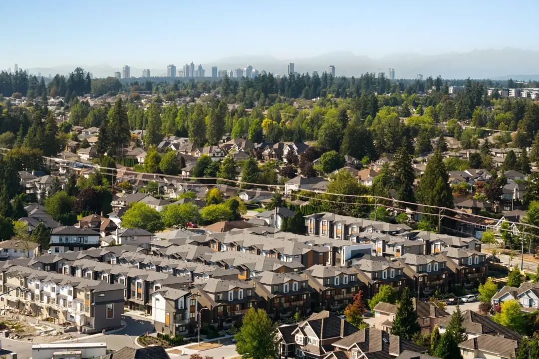 Aerial of Elwynn Green townhomes in Surrey with finishing construction still visible